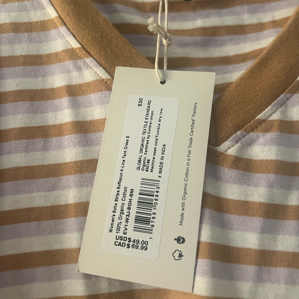 Nwt Pact Soho Stripe Softspun A-Line Tank Dress Sleeveless Organic Cotton small